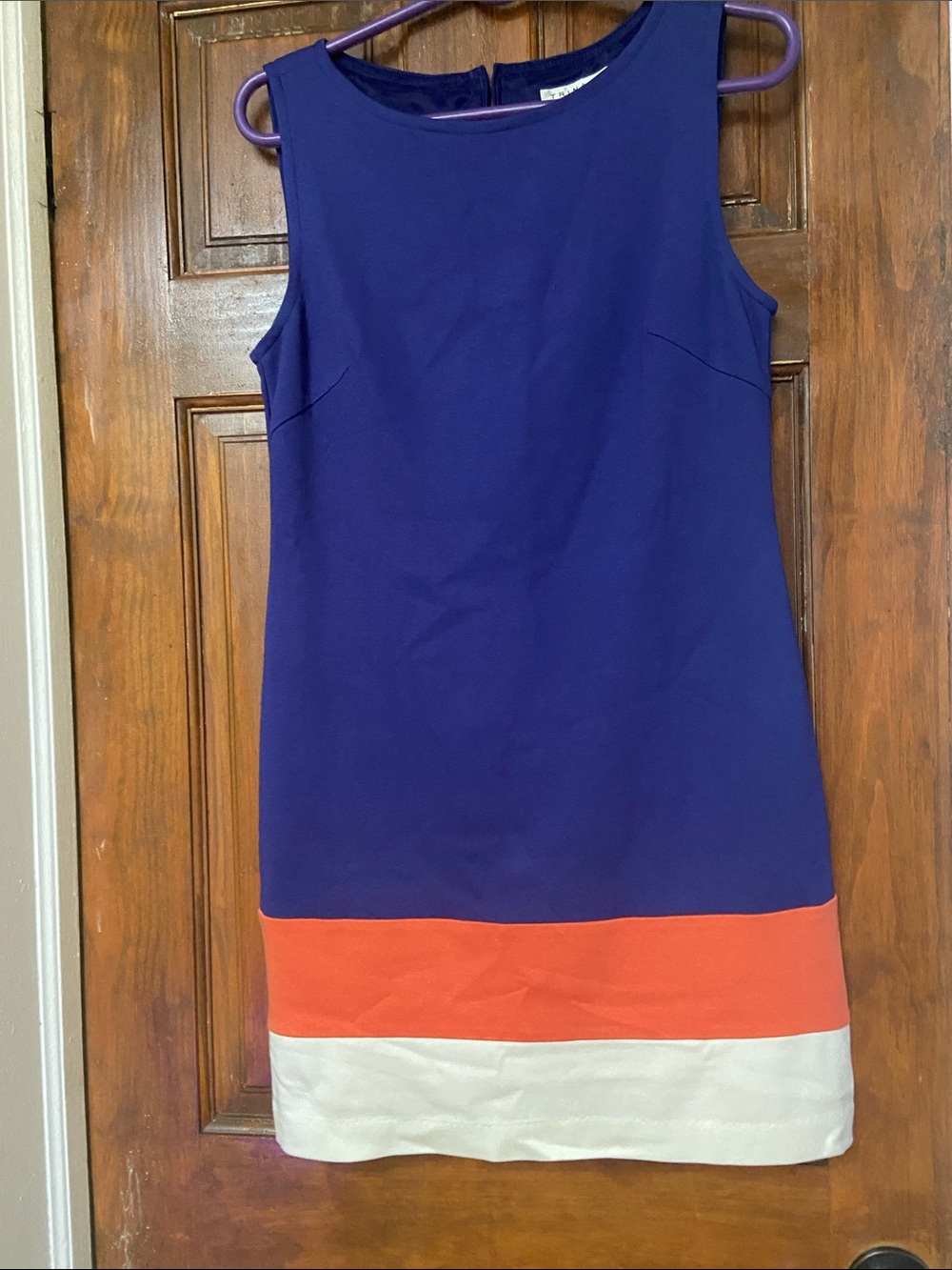 Trina Turk Purple Shift Dress with Orange & White Hem